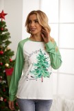 Women's Merry & Bright Christmas Tree Print Contrast Sweatshirt