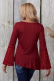 Irregular Long Sleeve Lace Stitching T-shirt