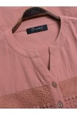 Casual Patchwork Button Hem Long Sleeve Plus Size Blouse