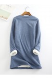Casual FleeceBlend Round Neck Solid Long Sweatshirt