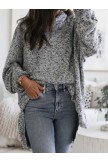 Gray Casual Plain Hoodie Sweater