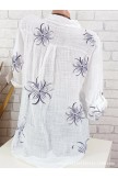 Vintage Floral Printed Stand Collar Button Long Sleeve Blouse