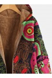 Thick Ethnic Print Long Sleeve Hooded Vintage Coat