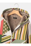 Geometric Print Long Sleeve Zipper Hooded Coat With Pocket