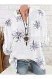 Vintage Floral Printed Stand Collar Button Long Sleeve Blouse