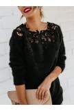 Women Mohair Sweater Black Crew Neck Elegant Long Sleeve Sweater
