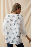 White Butterfly Printed Floral Short Sleeve V-Neck T-Shirt For Women