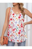 Calico Print Sleevless Oneck Loose Tank Top For Women