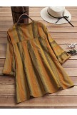 Vintage Striped Stand Collar Long Sleeve Plus Size Blouse