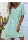 Lightgreen FloralPrint Half Sleeve Dresses