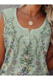 Buttoned Regular Fit Floral SleevelessTShirt