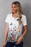 White Floral Floral Print Casual V-Neck Short Sleeve Shirts & Tops
