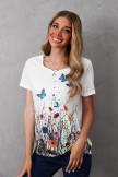 White Floral Floral Print Casual V-Neck Short Sleeve Shirts & Tops