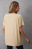 Khaki Cotton Cactus Print Casual V-neck Short Sleeves T-shirt
