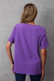 Purple Bohemian Print Button Crew Neck Short Sleeve Blouse