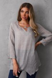 Gray Solid Color Casual V-neck 3/4 Sleeves Blouse For Women
