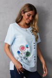 Blue Cotton Floral Print Casual Short Sleeves Shirts & Tops