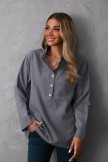 Gray Round Neck Solid Shirt Collar Casual Long Sleeve Shirt