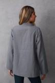 Gray Round Neck Solid Shirt Collar Casual Long Sleeve Shirt