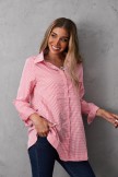 Red Collared Casual Plaid Print Side Buttons Long Sleeve Blouse