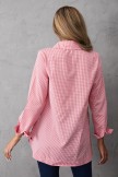 Red Collared Casual Plaid Print Side Buttons Long Sleeve Blouse