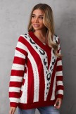 Red V-neck Stripes Long Sleeve Casual Sweatr For Women