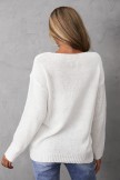 White V-Neck Solid Elegant Long Sleeve Sweater For Tops