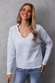 Grey V-Neck Long Sleeve Casual Women's Sweaters