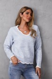 Grey V-Neck Long Sleeve Casual Women's Sweaters
