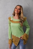 Green Crew Neck Shift Long Sleeve Buttons Casual Sweater 
