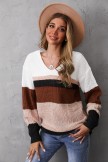 Women Casual Khaki V-Neck Casual Long Sleeve Sweater