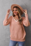 Pink Knitting Casual Long Sleeve Sweater For Women