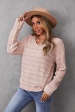 Pink Casual Striped Knitted V-Neck Sweaters