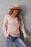 Pink Casual Striped Knitted V-Neck Sweaters