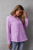 Purple V-neck Patchwork Floral Embroidered Casual Long Sleeves Blouse