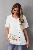White Round Neck Floral Print Short Sleeve Casual Tshirt