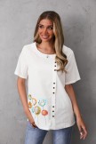 White Round Neck Floral Print Short Sleeve Casual Tshirt