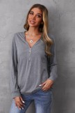 Gray Long Sleeves V-Neck Casual Daily Zipper T-shirt