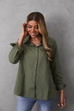 Green Vintage Lapel Button Casual Long Sleeve Shirts & Tops
