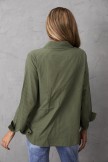 Green Vintage Lapel Button Casual Long Sleeve Shirts & Tops