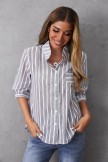 Light Gray V-neck Stripe Print Casual Half Sleeves Shirts & Tops