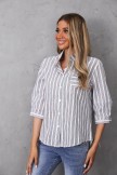Light Gray V-neck Stripe Print Casual Half Sleeves Shirts & Tops