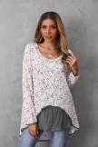 White Round Neck Floral Print Patchwork Long Sleeve Blouse