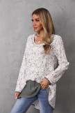 White Round Neck Floral Print Patchwork Long Sleeve Blouse