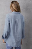 Light Blue Plain Regular Pocket Long Sleeves Casual Blouse