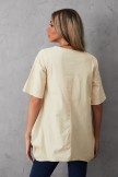 Beige Solid Short Sleeve Round Neck Casual Blouse