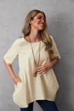 Beige Solid Short Sleeve Round Neck Casual Blouse