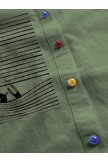 Stripe Cartoon Print Irregular Hem Long Sleeve Colorful Button Shirts