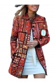 Women's Casual Jacket Outdoor clothing Pocket Stand Collar Comfortable Floral Loose Fit Vintage Red