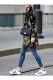 Women's Pea Coat Formal Print Stand Collar Regular Fit Streetwear Outerwear